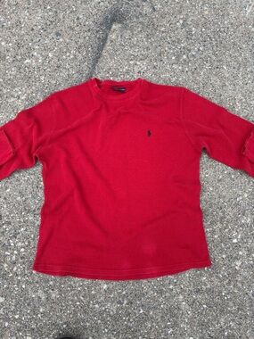 Ralph Lauren Red Waffle Knit Crewneck Long Sleeve